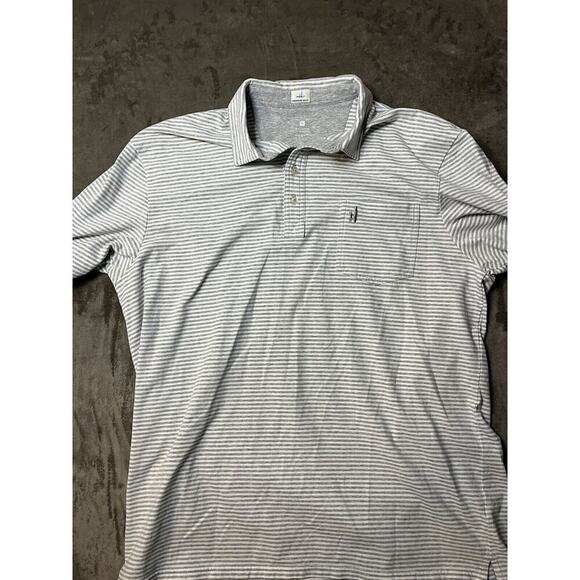 johnnie-O Hanging Out Men XL Light Gray Striped Polo Short Sleeve Pocket - Picture 1 of 6